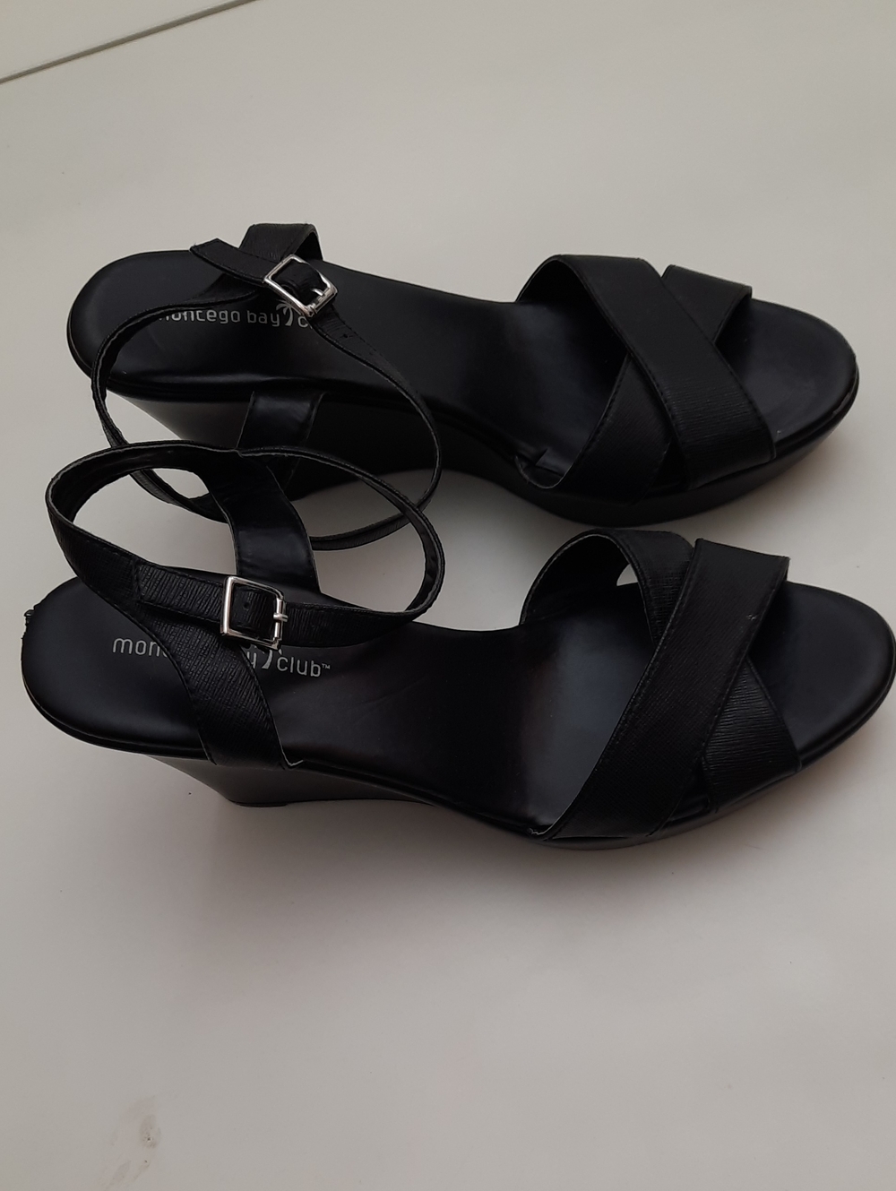 Montego Bay Club Black Crisscross Ankle-Strap Wedges - Size 9